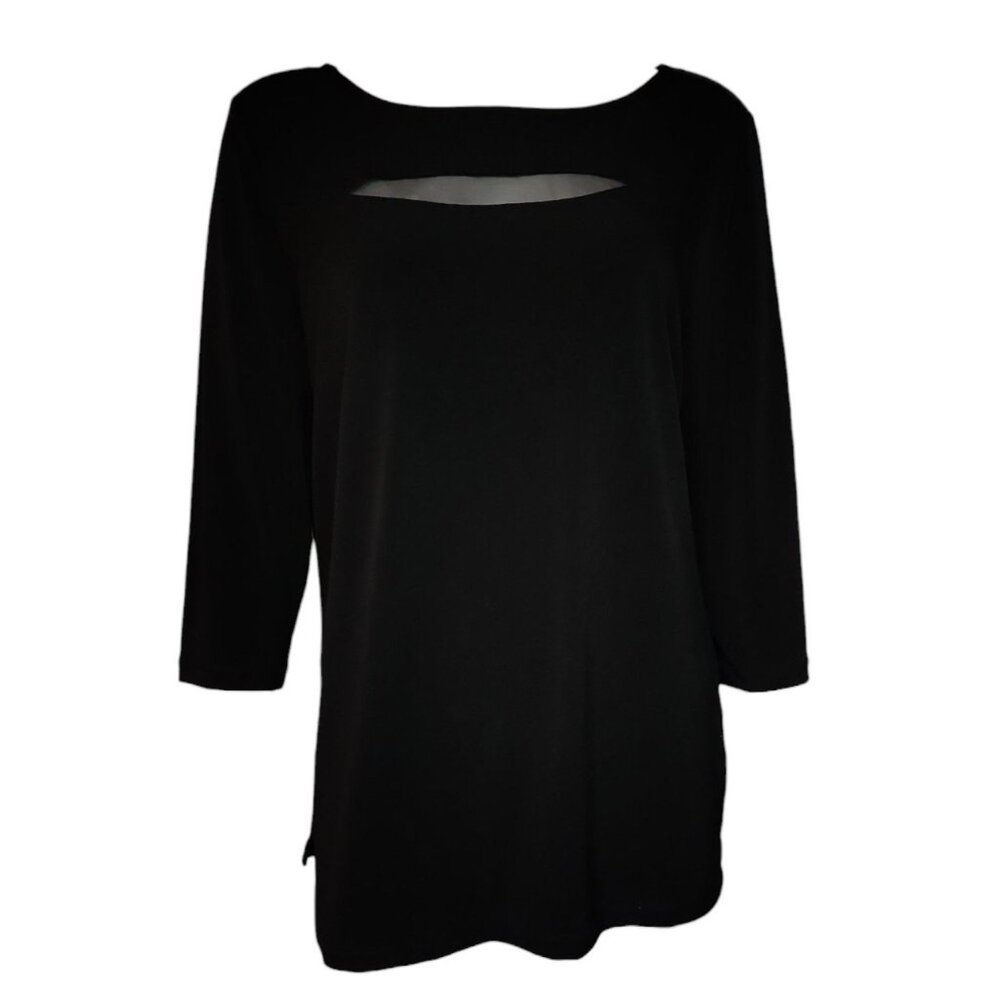 Susan‎ Graver Top Womens Size M Medium Solid All Black Pullover Metallic Detail